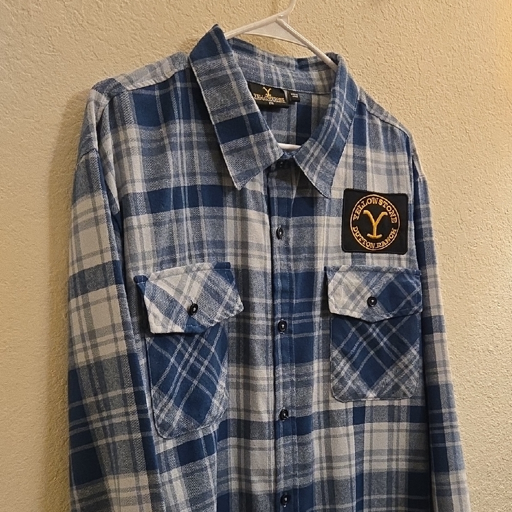 Yellowstone Dutton Ranch Plaid Flannel - Blue - 2XL - Picture 2 of 12